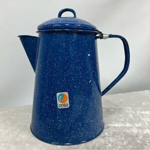 Vintage Enamel Blue White Speckled Sierra Enamelware Coffee Pot Kettle camping